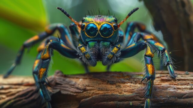 Vibrant Jumping Spider Close-Up