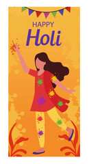 Happy Holi Festival Vertical Graphics Set - Women Celebrating with Colors-04