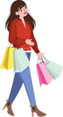 Happy Girl Shopping and Hunting Discounts on Shopping Day