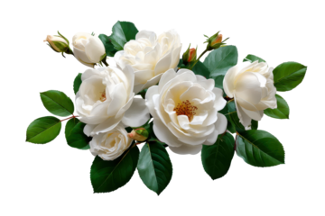 White Rose Bouquet: Delicate white roses and lush green leaves create an elegant floral arrangement, perfect for wedding invitations or romantic events.