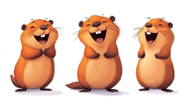 Three adorable laughing groundhogs