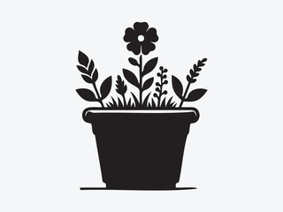 Flower Vase Silhouette Vector with Elegant Floral Arrangement for Home Decor, Botanical, and Interior Design Illustrations