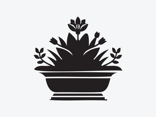 Flower Vase Silhouette Vector with Elegant Floral Arrangement for Home Decor, Botanical, and Interior Design Illustrations
