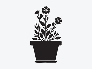 Flower Vase Silhouette Vector with Elegant Floral Arrangement for Home Decor, Botanical, and Interior Design Illustrations