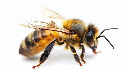 Fototapeta premium Detailed close-up portrait showcasing the intricate beauty of a honeybee