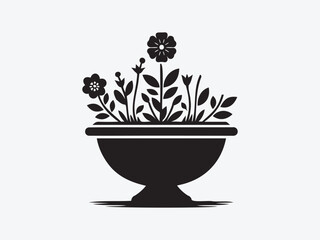 Flower Vase Silhouette Vector with Elegant Floral Arrangement for Home Decor, Botanical, and Interior Design Illustrations