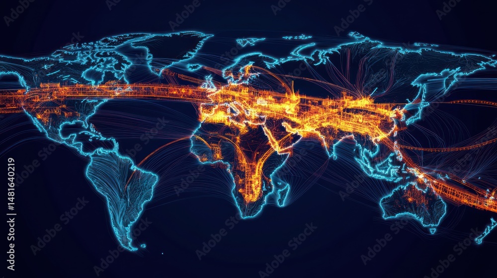 Poster vibrant global interconnectivity depiction with luminous data flow visualization