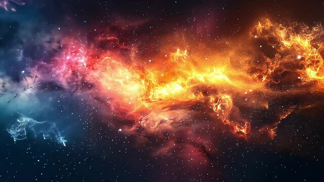 Colorful nebulae in deep space footage