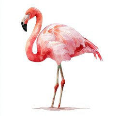 Obraz premium Flamingo stands gracefully near water, showcasing vibrant pink feathers and long legs
