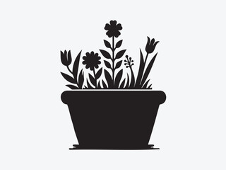 Flower Vase Silhouette Vector with Elegant Floral Arrangement for Home Decor, Botanical, and Interior Design Illustrations