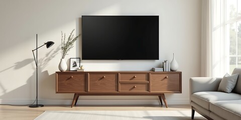 A modern living room interior features a contemporary design with a fireplace, comfortable sofa, flat screen television on the wall, and stylish furniture arranged in the home lounge