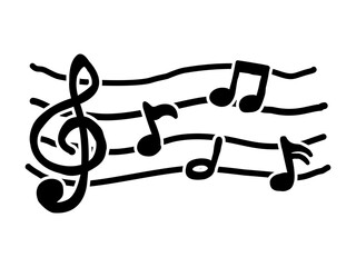 A collection of musical notes, symbolizing the beauty and flow of music. Hand drawn illustration line simple style.