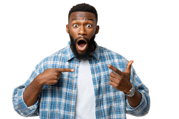 Astonished by the Unexpected: A man expresses disbelief and shock as he points at himself, an image embodying bewilderment and surprise.