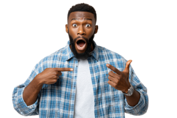 Astonished by the Unexpected: A man expresses disbelief and shock as he points at himself, an image embodying bewilderment and surprise.