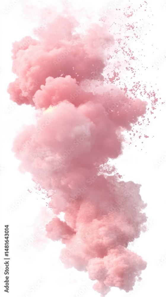 Poster abstract pink cloud of powder exploding on white background studio shot conceptual art design elemen