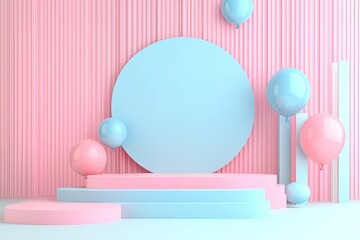 Pastel podium display with balloons