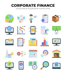 Corporate Finance Icon Set. 25 Flat Design Icons for Business and Finance
