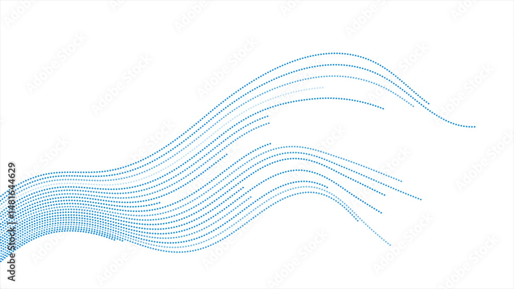 Aufkleber blue minimal wavy dotted lines abstract futuristic tech background