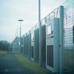 Naklejka premium Modern Security Fencing Around High-Tech Communication Facility