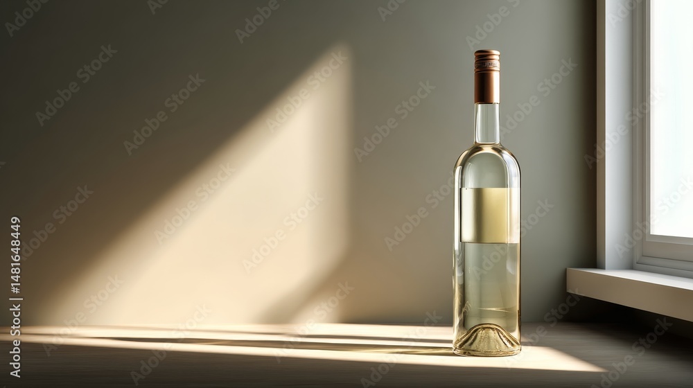 Aufkleber a clear glass bottle glows softly against a beige backdrop, showcasing its transparency and shape in