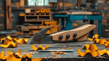 Woodworking tool on workbench.  Plenty of shavings