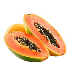 Fresh Papaya Fruit Halves with Seeds  png transparent background 