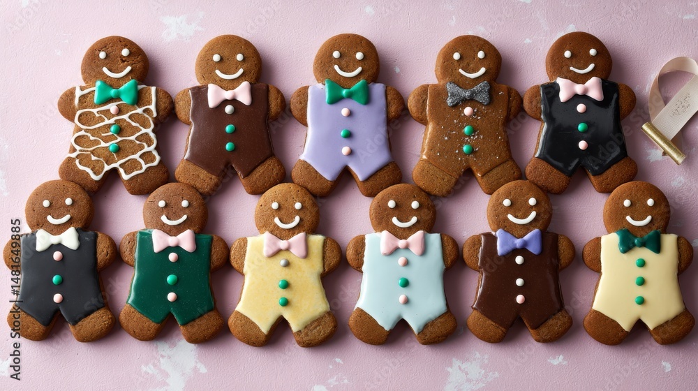 Aufkleber overhead view showcases a delightful arrangement of gingerbread cookies shaped like people, each uni