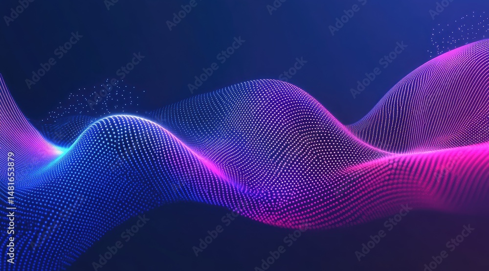 Poster abstract digital wave. dynamic points form flowing waves of vibrant colors
