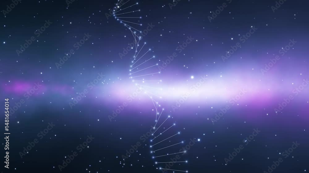 Aufkleber dotted dna chain in fantasy space rotation loop background.