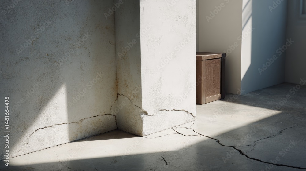 Poster natural light casts angular shadows on a textured wall, showcasing the beauty of minimalism and geom