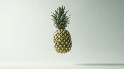 Whole fresh pineapple floating on white background