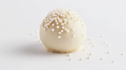 White chocolate truffle with sprinkles on white background