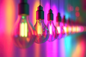 Vibrant, colorful light bulbs illuminating a room