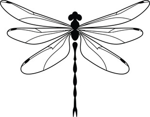 Illustration of Minimalist vector design of a dragonfly in flight, by a world-class graphic designer. no text, minimalist, abstract, clean white background