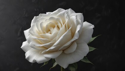 Single white rose with visible veins on black surface, intricate, focal point, details, macro