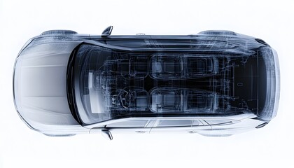 Overhead perspective of a vehicle's internal structure.