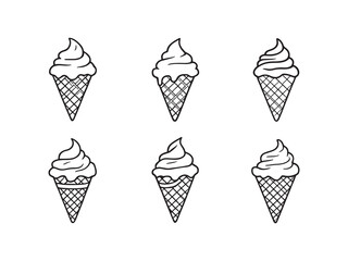Waffle Cone Line Art Simple Drawing Set