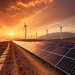 wind turbine at sunset