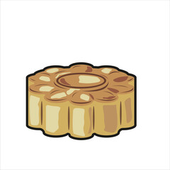 Moon Cake Chinesse Traditional Food Colored Flat Illustration