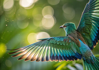 Hummingbird Drinking from Tropical Flower