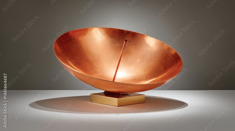 Poster A metallic satellite dish is showcased in a studio, emphasizing its sharp details and reflections, adding depth and dimension to the artwork