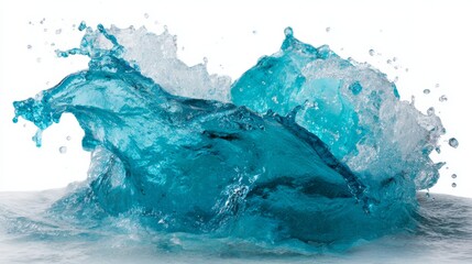 Vivid water splashes upward with dynamic energy against a clean white background, showcasing the beauty of high-speed photography with a focus on clarity and motion