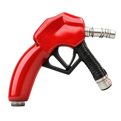 A vibrant red gas pump nozzle fueling progress in a consumer driven world on transparent background