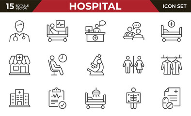 Hospital line icon set. doctor, x-ray and more. Vector illustration. Editable stroke.
