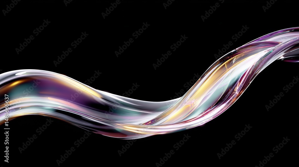Aufkleber Iridescent fluid wave flows dynamically in shades of purple and blue, emphasizing movement and form in an abstract design with a dark backdrop