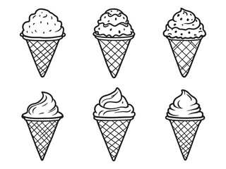 Ice Cream Cone Outline Icons Minimal Design