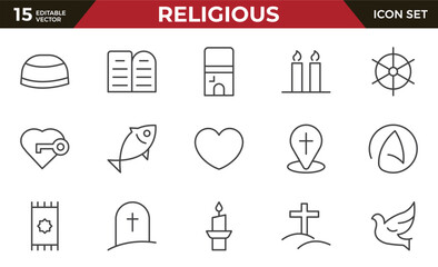 Religious Icon Set. A meaningful collection of icons representing various faiths and beliefs, perfect for enhancing educational materials, spiritual apps, and community outreach initiatives.