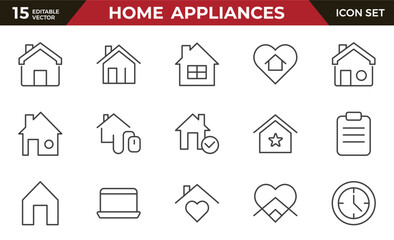 Home Icon Set. A cozy and inviting collection of icons that embody comfort and lifestyle, perfect for enhancing real estate apps, home improvement projects, and websites.