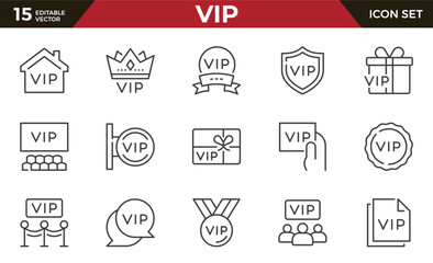 VIP line icon set. Very important person. Royalty and exclusivity. Outline icon collection. Conceptual pictogram and infographic.