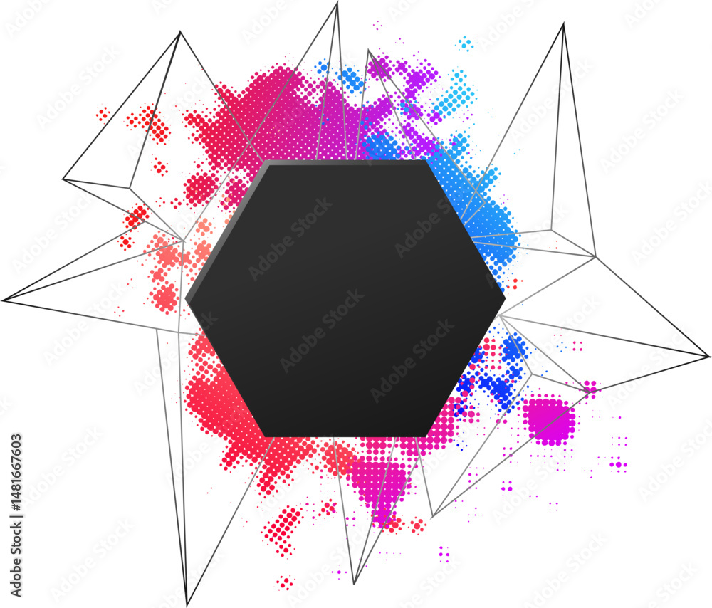 Poster abstract geometric shapes background with halftone effect.